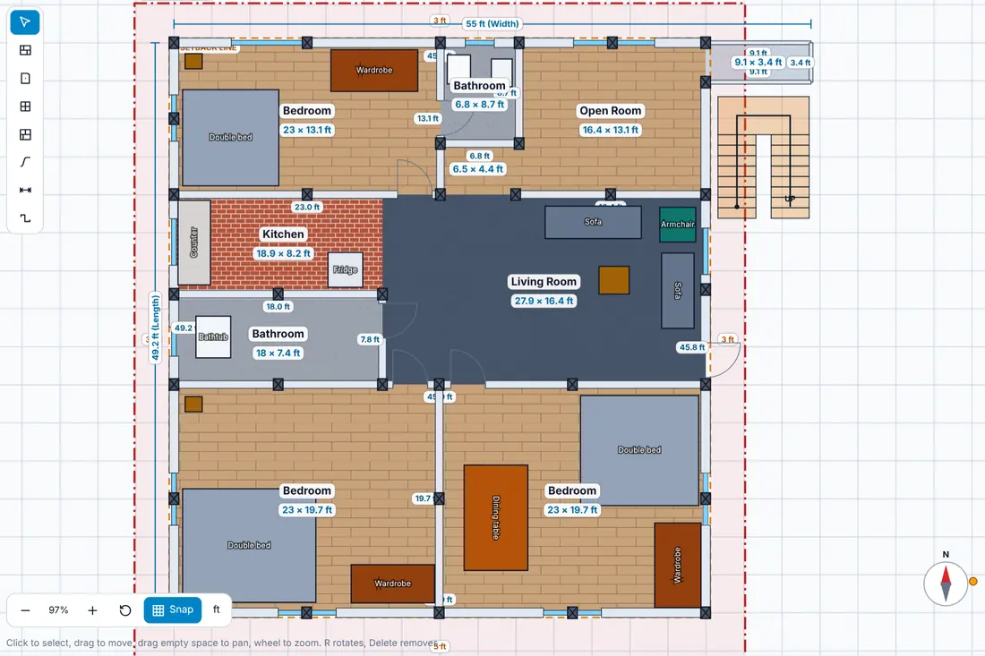Ground Column PlanCraft 3D | Free 2D and 3D floor planner with Bangladesh cost estimate